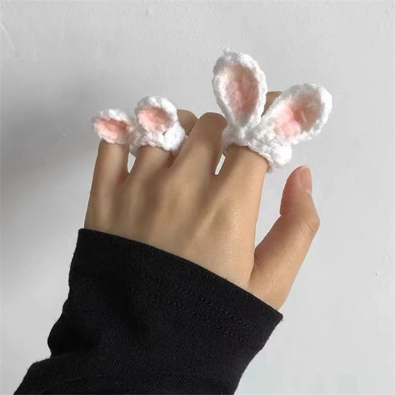 Nhẫn Đan Len Thủ Công Họa Tiết Hoạt Hình Thỏ Gấu Trắng Đáng Yêu