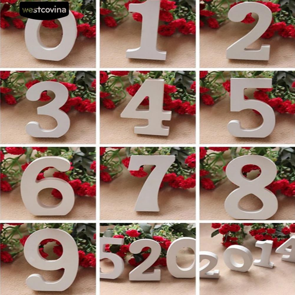 Phụ Kiện Chữ Số Bằng Gỗ Từ 0-9 Màu Trắng Cho Trang Trí