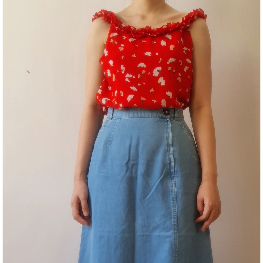 Chân váy midi jeans dáng chữ A vintage Nhật - Em và nắng