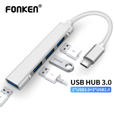 Hub chuyển đổi USB Type C Fonken bằng kim loại sạc truyền dữ liệu tốc độ cao chia 4 cổng USB 3.0 cho máy tính