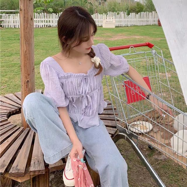 Hàng có sẵn - Áo cổ vuông kiểu dáng babydoll siêu xinh