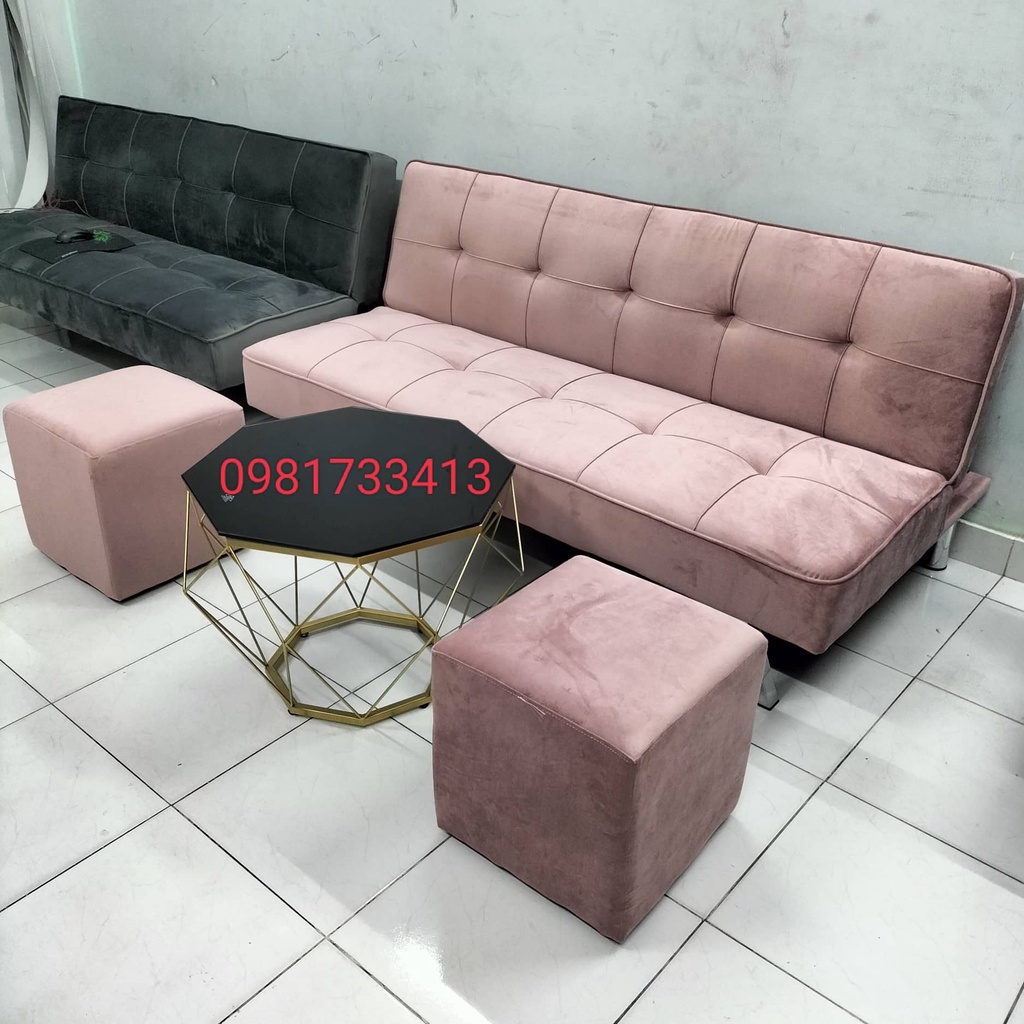 Combo bộ bàn ghế Sofa Bed có bàn - Ghế Sofa Giường xuất khẩu chân kim loại màu xanh