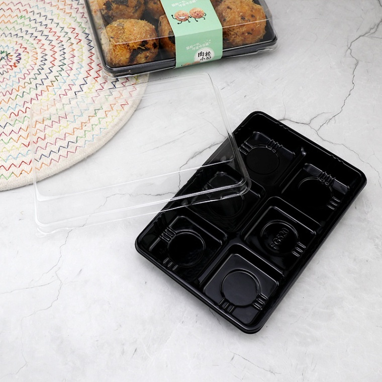 hộp đựng bánh kem,bông lan [FREESHIP❤️] combo 50 hộp nhựa pet chữ nhật 6 ngăn vuông