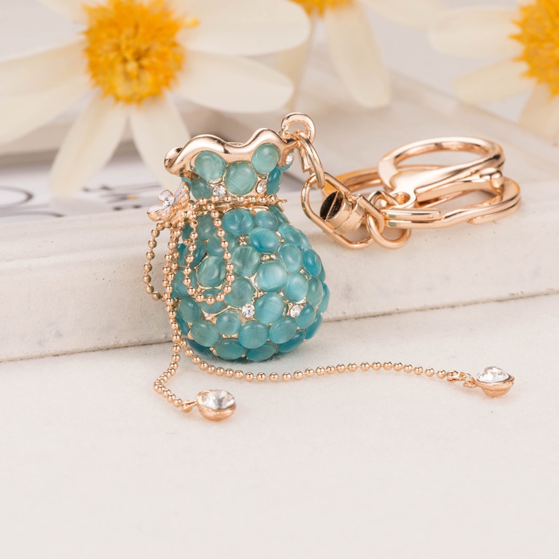 Móc khóa hình túi xách đính đá opal phong cách Trung Hoa Móc khóa hình túi xách