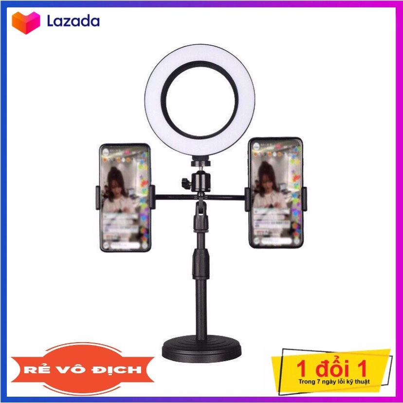 Đèn livestream để bàn size 16cm Hợp kim chắc chắn - Bộ giá đỡ điện thoại có đèn Led để bàn 2 giá đỡ điện thoại chữ T