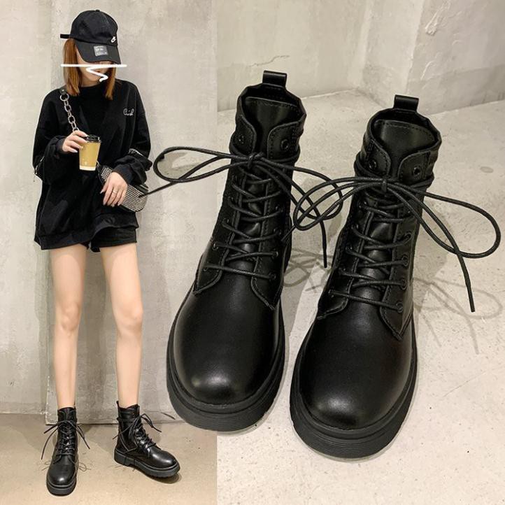 Giày bốt nữ Martin cổ thấp 💥BÁN CHẠY - GIÁ RẺ💥 giày bốt đen nữ phong cách Ulzzang đế cao 2cm | BigBuy360 - bigbuy360.vn