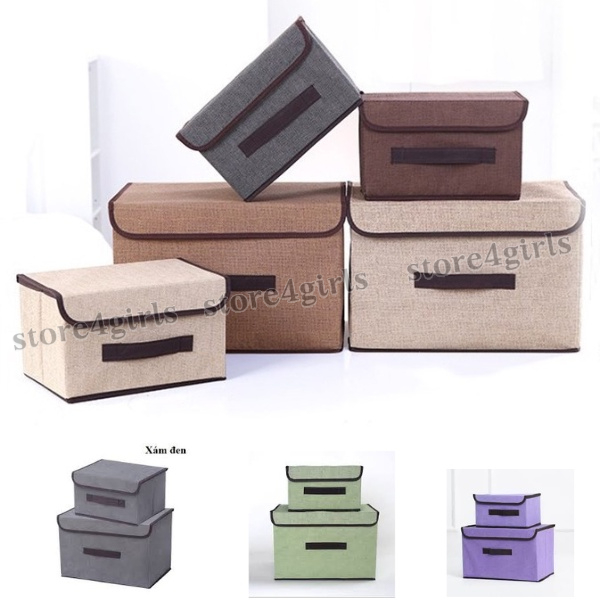 Combo 2 Hộp vải đựng đồ, đựng quần áo, gấp gọn - Thùng đựng đa năng có nắp đậy (lớn &amp; nhỏ) Store4girls