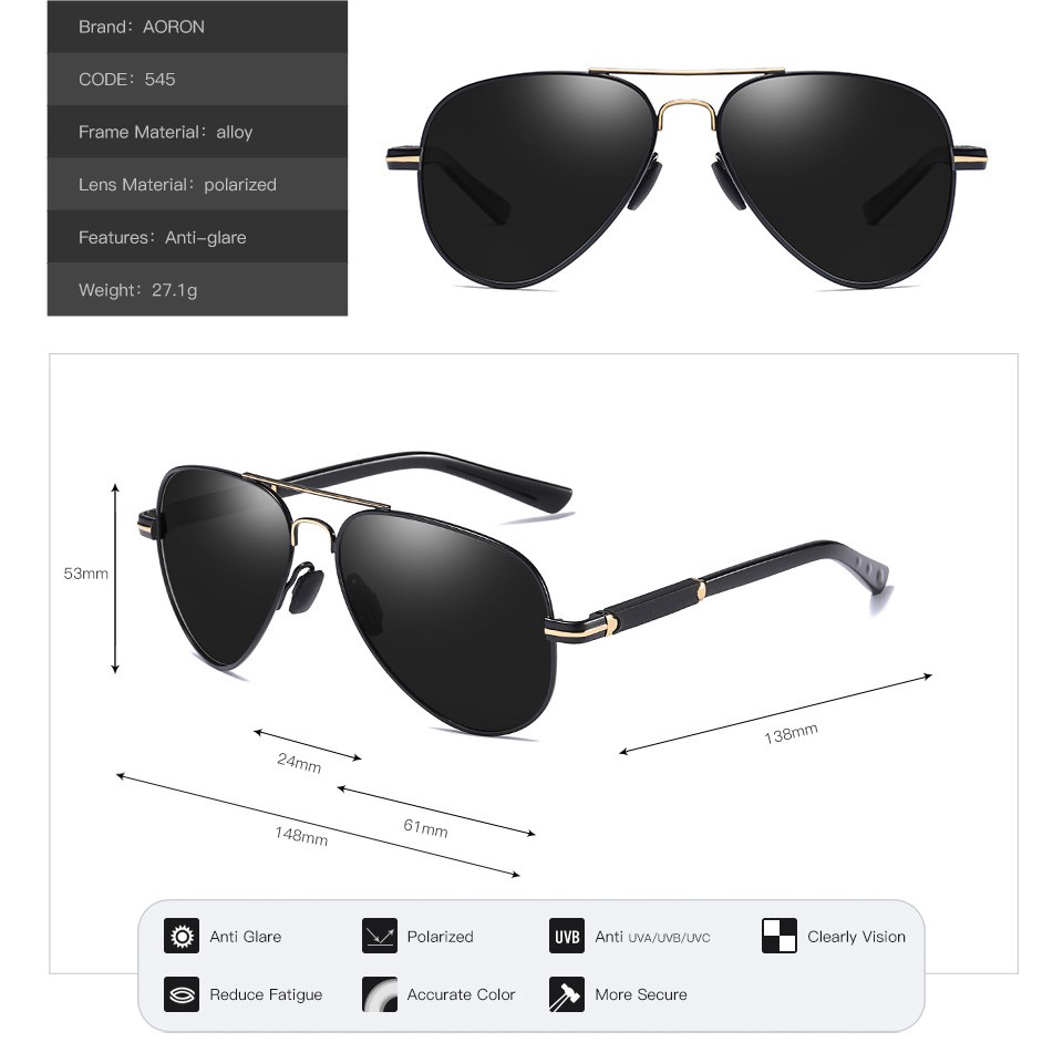 Kính nam phi công ⚡ FREESHIP ⚡ Kính chống chói đi ngày A545 | BigBuy360 - bigbuy360.vn