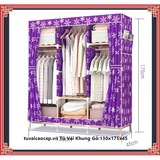 Tủ vải khung gỗ 3 buồng Cỡ To Siêu Chắc Chắn