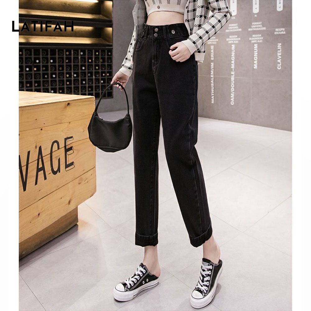 Quần baggy jeans nữ LATIFAH form rộng 2 bách vuông lưng thun QD016 phong cách hàn quốc
