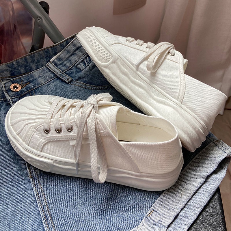 Giày Thể Thao canvas Trắng Mũi Vỏ Sò Thời Trang Cho Nữ
