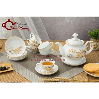 Ấm chén Bát Tràng_Bộ bình trà Phú Quý sen đại vàng kim
