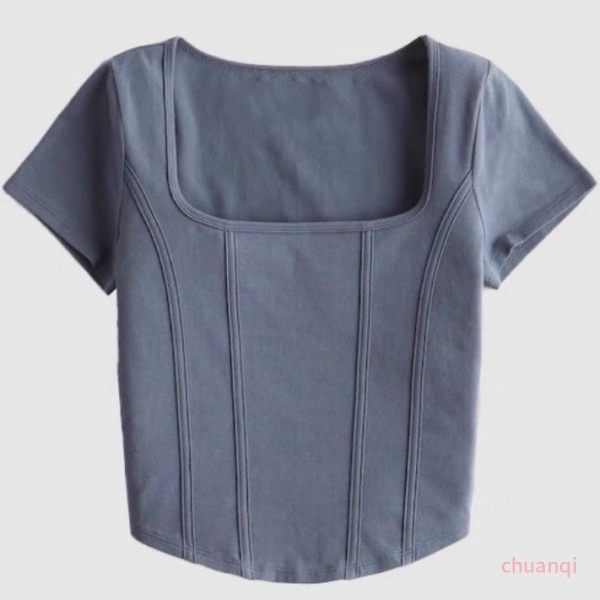 HOLLISTER Áo Croptop Cổ Vuông Tay Ngắn Dáng Ôm Thời Trang Mùa Hè Cho Nữ