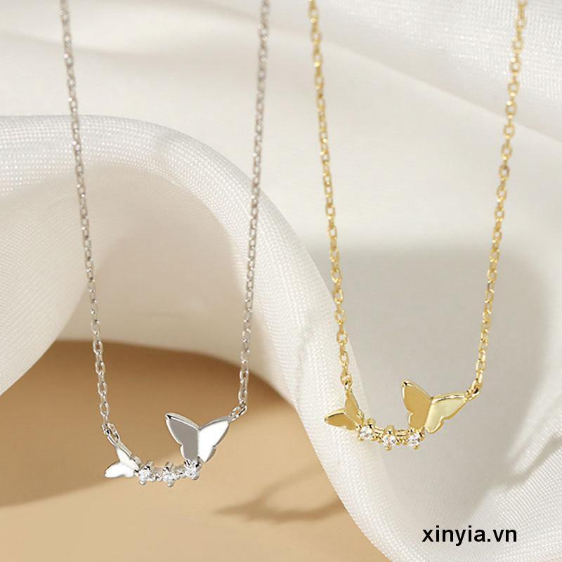 Vòng Cổ Mặt Bướm Đôi Kiểu Hình Học Sang Trọng Ngọt Ngào Đơn Giản Cho Nữ