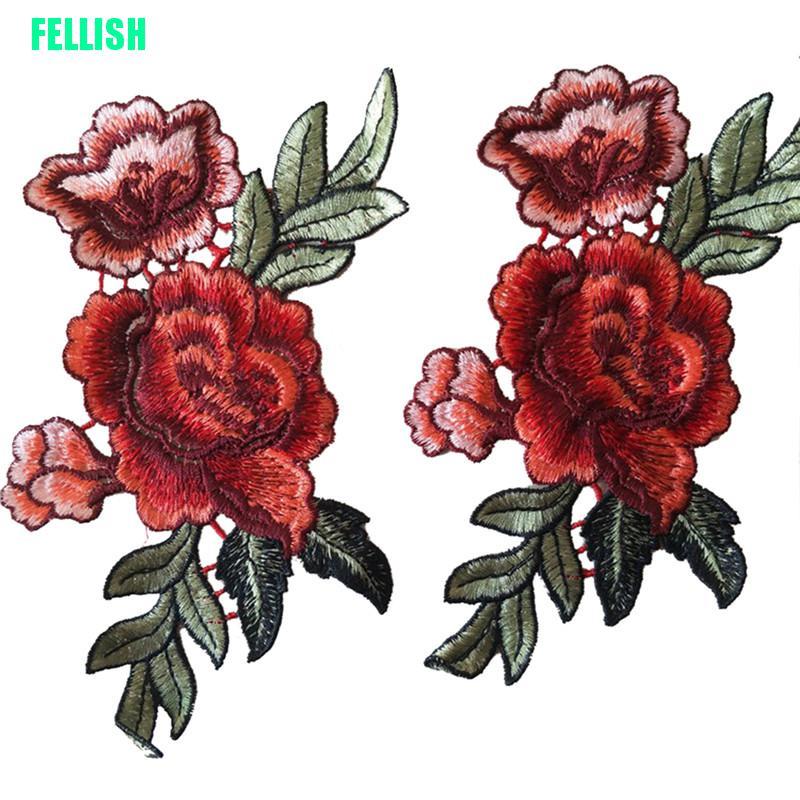 Set 2 miếng vá hình hoa hồng thêu trang trí quần áo