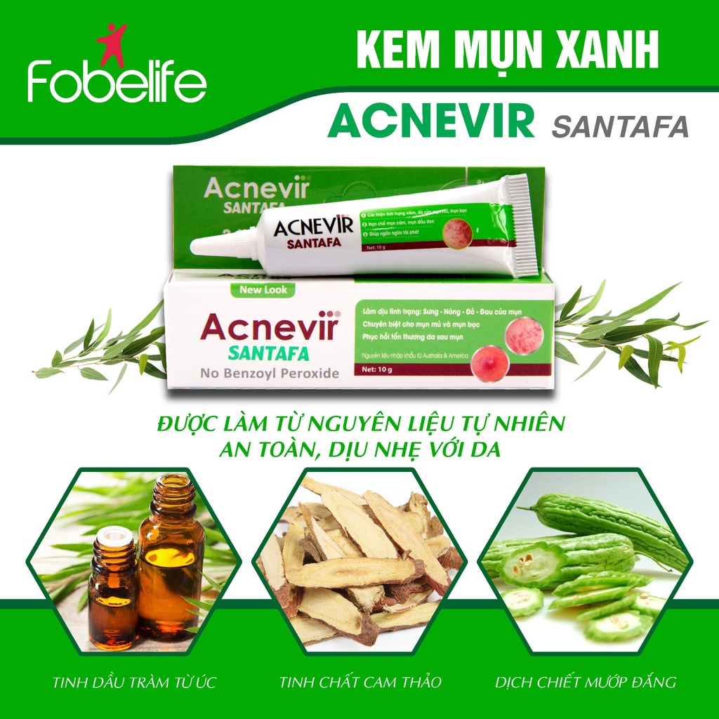 Combo 3 Tuýp Kem Giảm Mụn Mủ, Mụn Bọc, Mụn Trứng Cá Acnevir Santafa Fobe tuýp 10gr