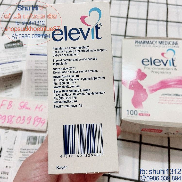 Elevit bầu úc, vitamin tổng hợp elevit cho bà bầu, trước sinh, bầu và sau sinh 100 viên