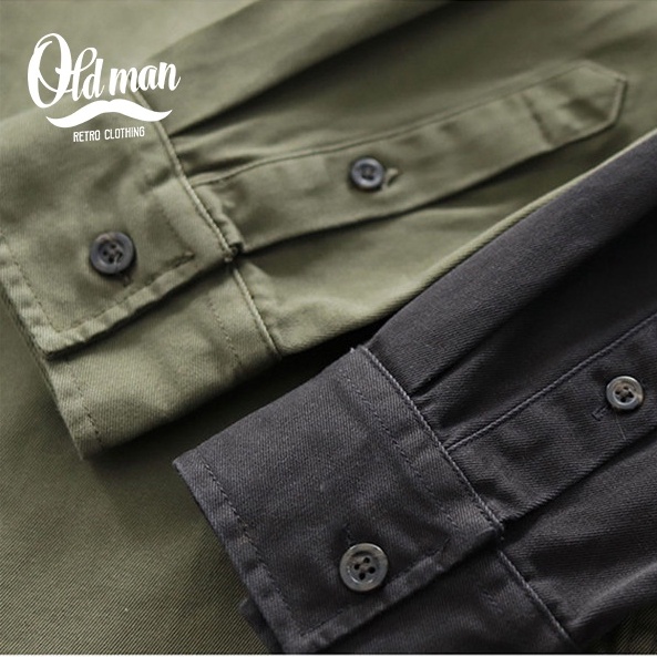 Áo Sơ Mi Retro Nam Có Túi OLDMAN, Áo Denim Cổ Bẻ Cổ Điển Phong Cách Vintage Màu Lính Dày Dặn | BigBuy360 - bigbuy360.vn