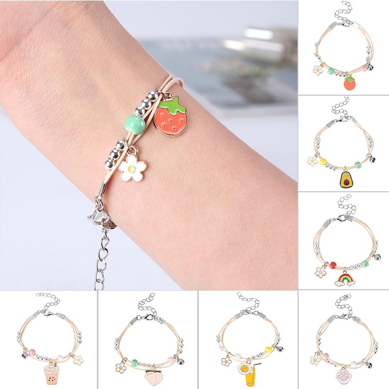 [Mã FAMAYFA giảm 10K đơn 50K] Vòng Tay Dây Bện Mặt Hình Trái Cây Dễ Cho Nữ