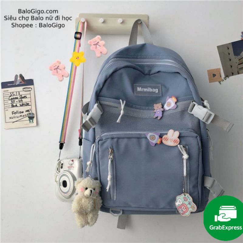 Balo ulzzang Mrmibag siêu dễ thương, có nhiều ngăn và tặng kèm huy hiệu y hình G253 - BaloGigo