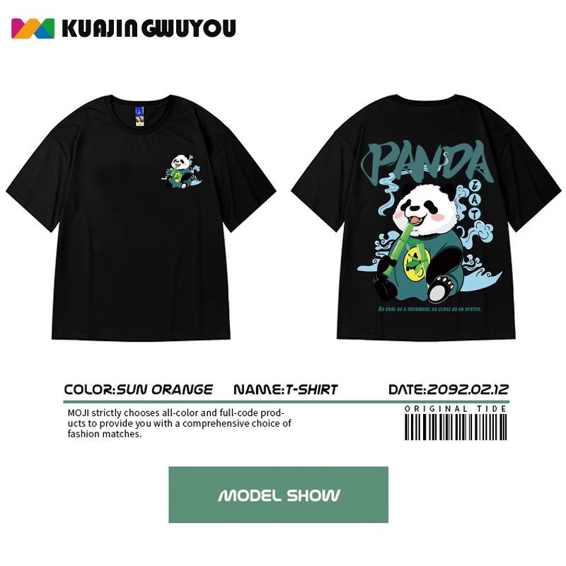 Áo Thun Cặp Ngắn Tay Dáng Rộng In Hình Gấu Trúc Truyền Thống Trung Quốc Cỡ Lớn M-8XL