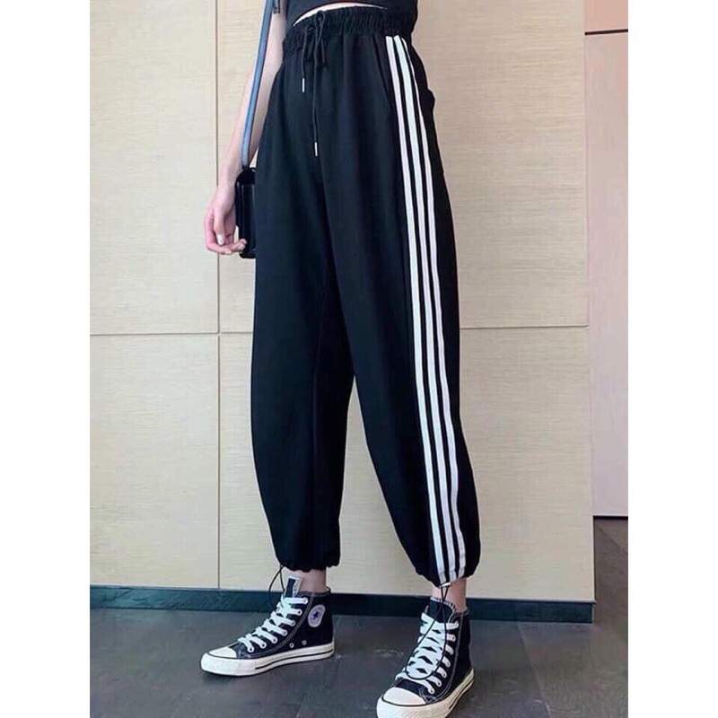 [Rẻ Vô Địch] Quần Thun Da Cá 3 Sọc Rút Dây Thể Thao Nam Nữ Màu Đen Xám Basic Ulzzang Unisex Hot | BigBuy360 - bigbuy360.vn