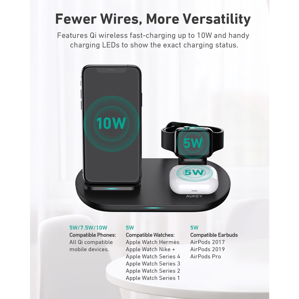 Đế Sạc Không Dây AUKEY 3IN1 LC-A3 CHUẨN QI 10W