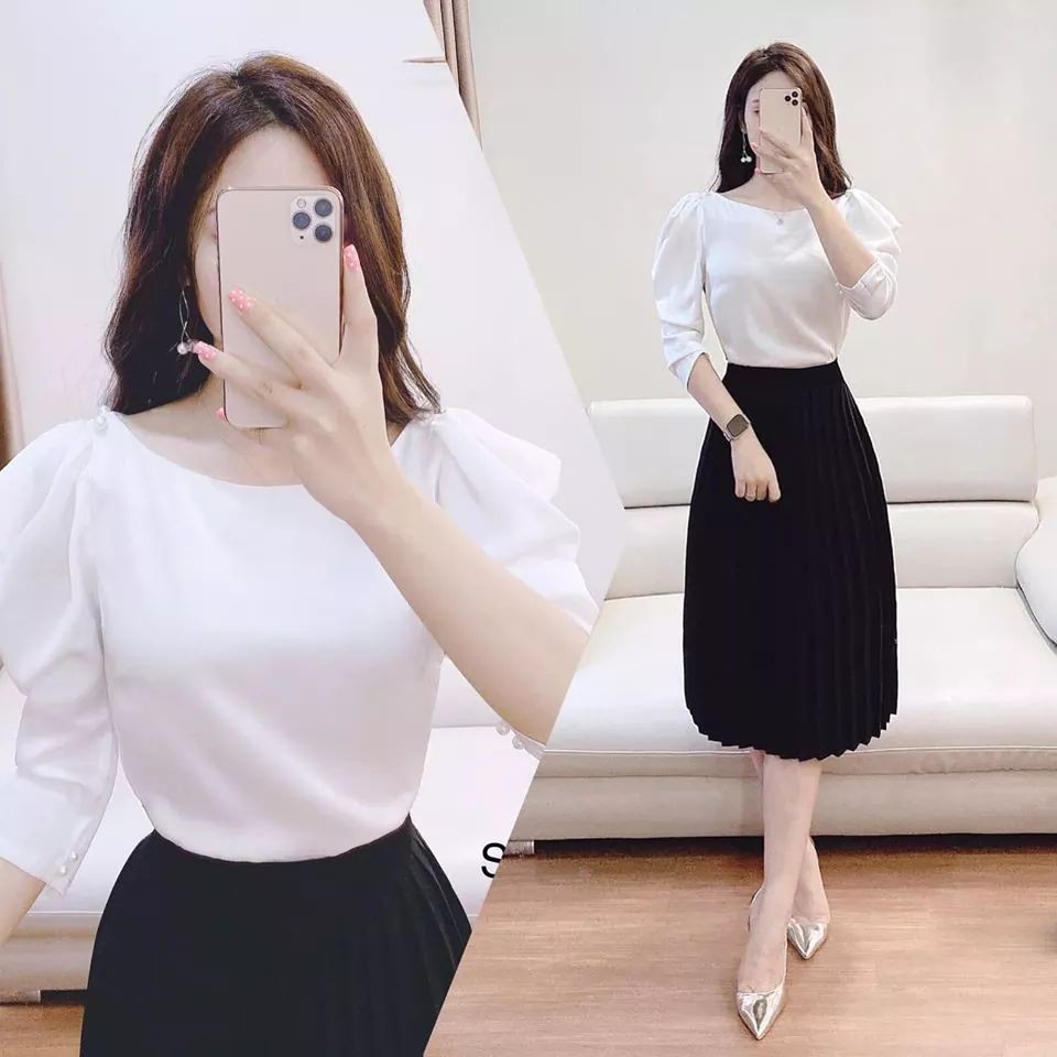 Áo nữ xinh GIÁ SỈ kiểu cổ oval tay phồng sang trọng | BigBuy360 - bigbuy360.vn