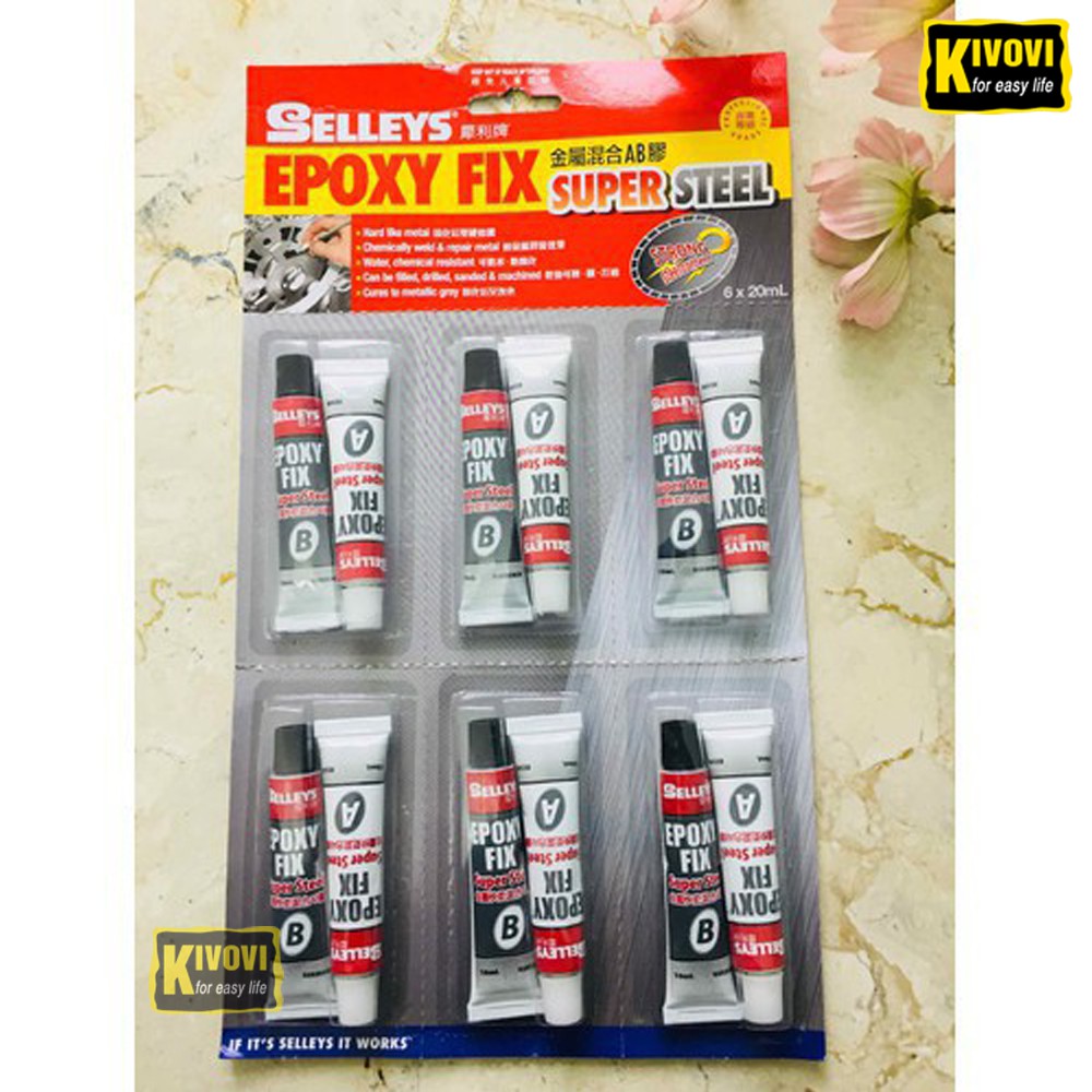 Keo AB 2 Thành Phần Selleys Epoxy Fix Super Steel Nhỏ 20ml - Keo Dán Đa Năng Chịu Nhiệt,Dán Sắt, Đá ,Kính,...- Kivovi