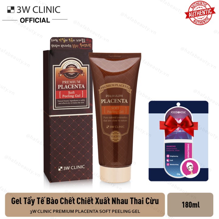 [Mã giảm giá] Gel tẩy tế bào chết nhau thai cừu 3W Clinic Premium Placenta Soft Peeling Gel 180ml + Tặng kèm 1 mặt nạ Fo