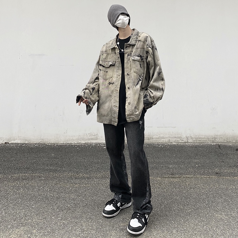 Áo khoác jean denim nam nữ unisex form rộng xám loang, áo khoát jacket jean nam nữ phong cách retro đường phố 1014