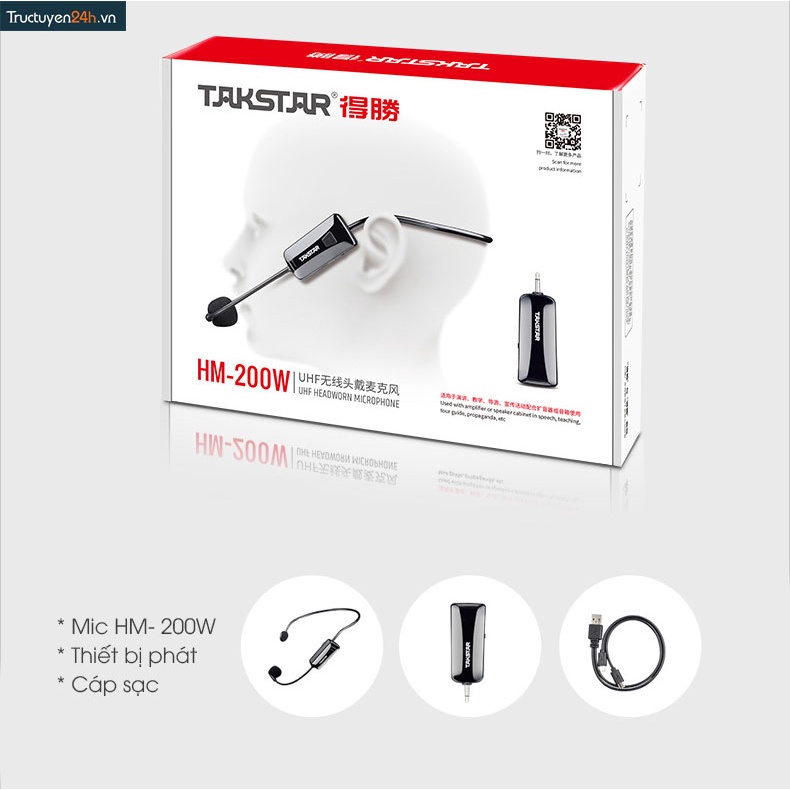 Micro Không Dây TAKSTAR HM-200W - Đeo Tai Sử Dụng Sóng UHF Cao Cấp, Hỗ Trợ Đeo Tai Trợ Giảng ,Học Từ Xa Online