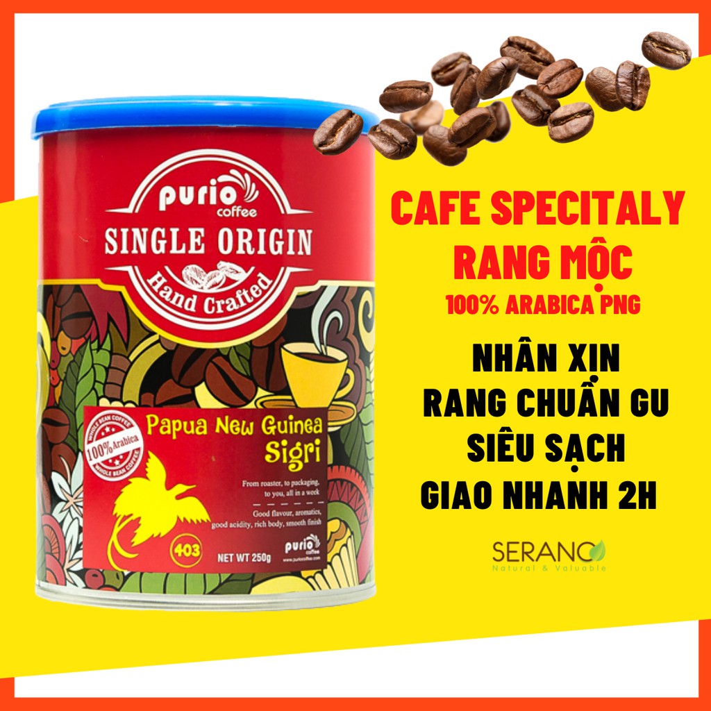 Cà phê specialty đặc sản 100% cafe hạt nguyên chất rang xay mộc pha máy/ phin/ cold brew Purio Papua New Guinea 250g