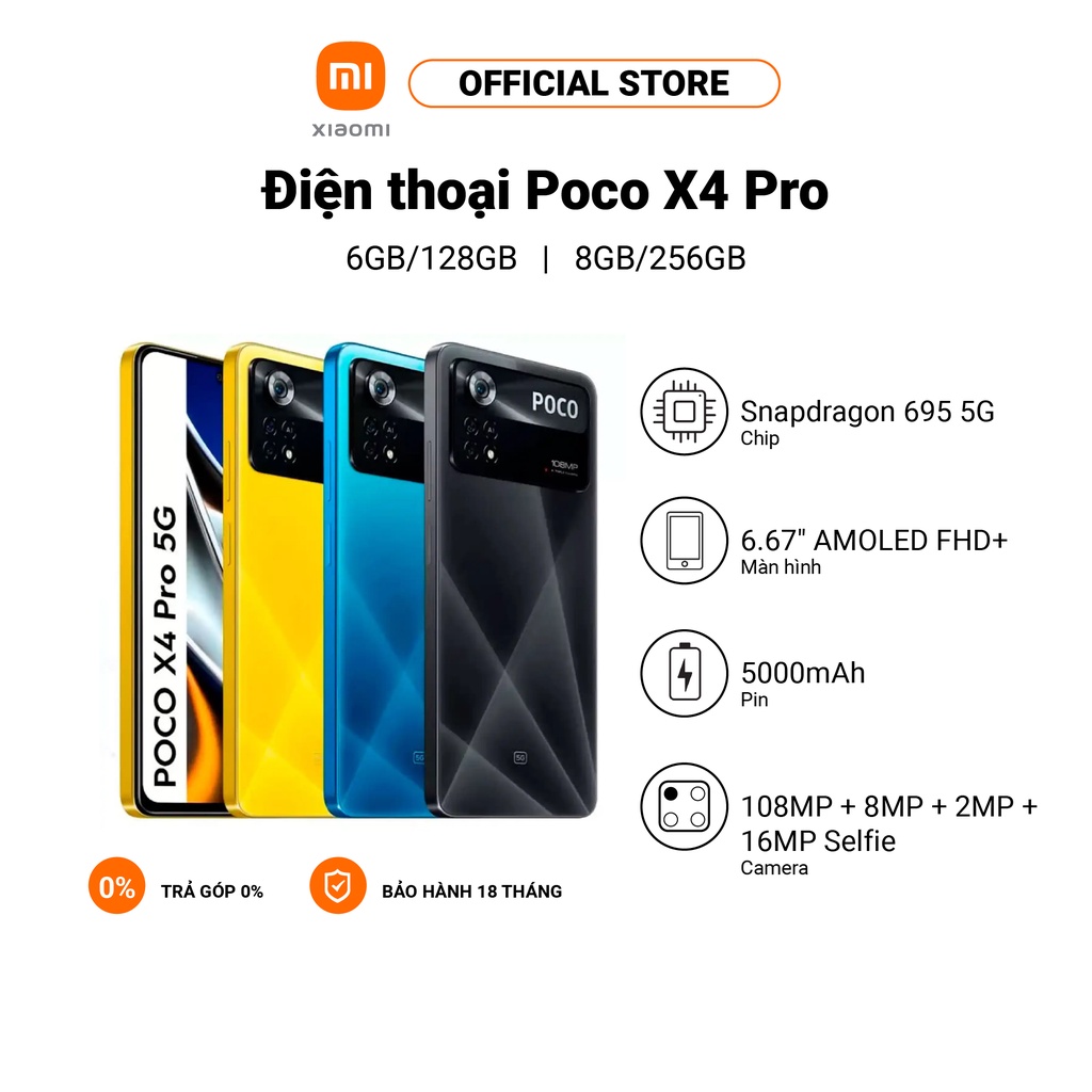 [ELBMO6 giảm 12% đơn 500K tối đa 200K] Điện thoại POCO X4 Pro 5G 6+128GB/8+256GB | Snapdragon 695G | Sạc nhanh 67W