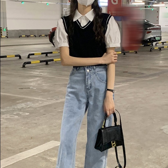 Áo Sơ Mi Giả Hai Lớp Ngắn Phong Cách Hàn Quốc Thời Trang Mùa Hè Hàng Mới Dành Cho Nữ 2022