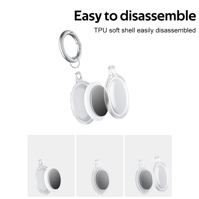 Vỏ bảo vệ TBTIC bằng silicon trong suốt kèm móc khóa thép không gỉ chống thất lạc cho Apple Airtag