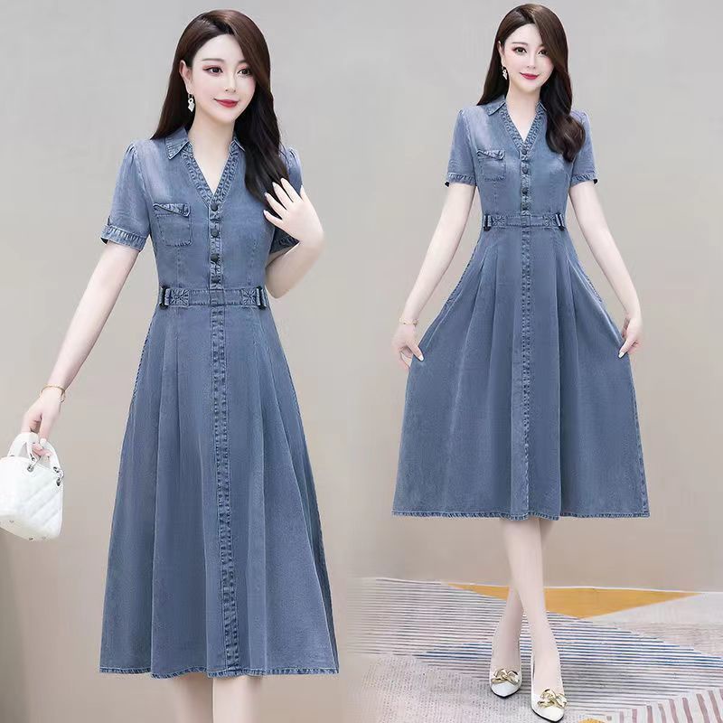 Đầm Denim Dài Tay Ngắn Che Bụng Phong Cách Thời Trang Mới 2022