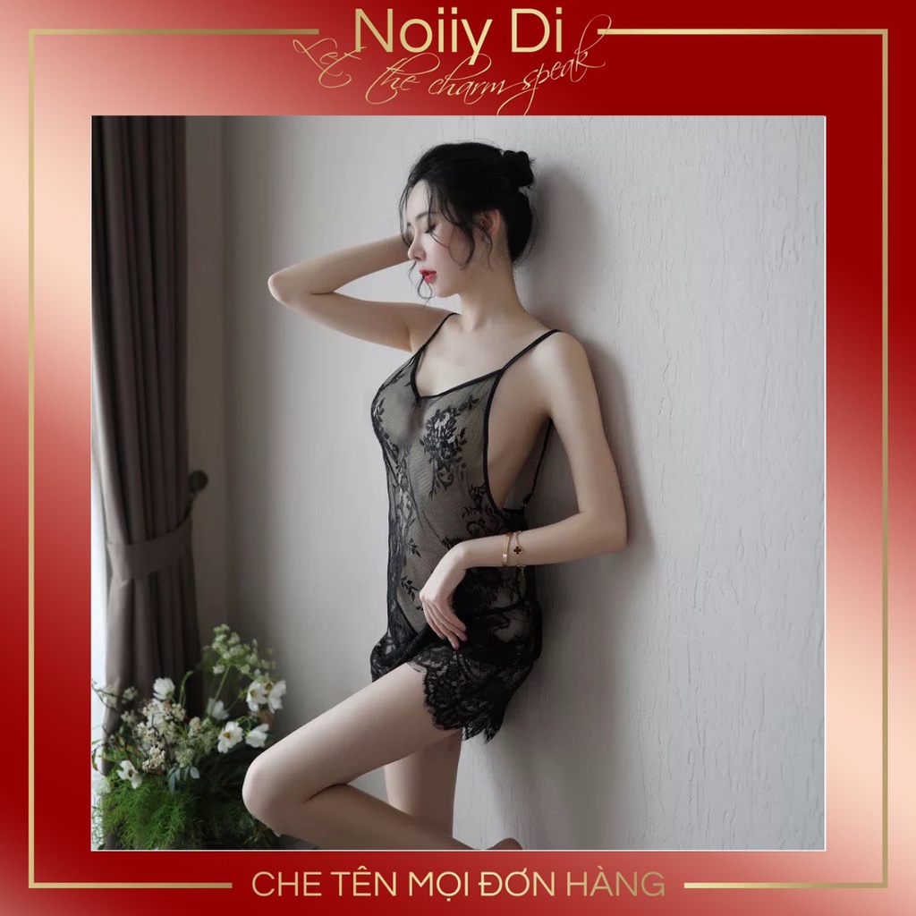 Đồ Ngủ Sexy Ren Mềm Hoạ Tiết Hoa Sang Trọng, Váy Ngủ Gợi Cảm Xuyên Thấu Hai Dây Hở Lưng. Tặng Chip Siêu Đẹp. 012