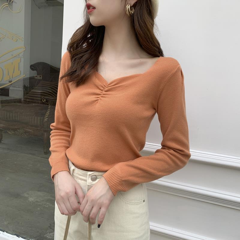 Spring and Autumn New Knit Bottoming Shirt Women Korean Version Slim Slimming Long-sleeved Versatile Top