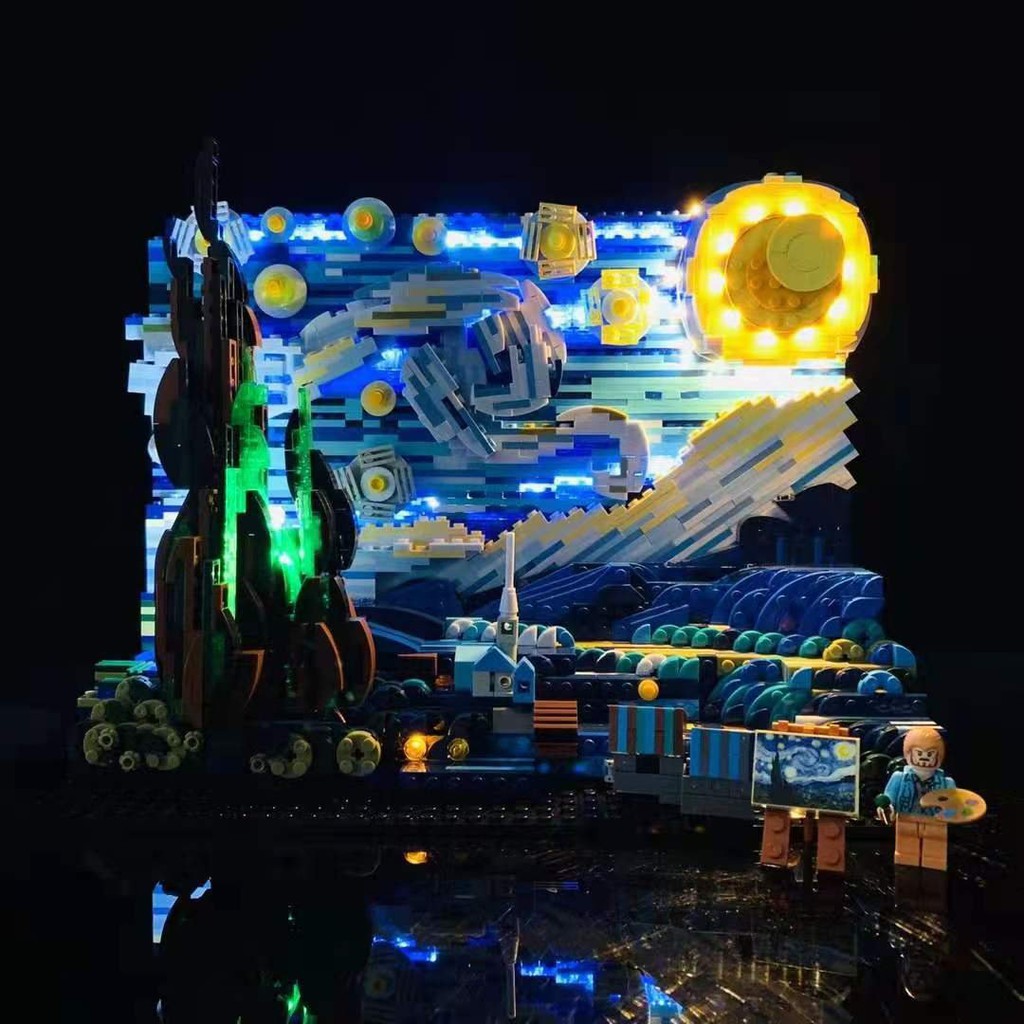 Lắp ráp Starry Van Gogh Pixel Painting World Masterpiece DK3001 Bầu trời đầy sao của Van Gogh có đèn led