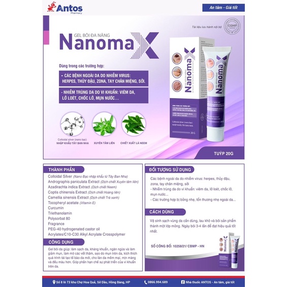 GEL BÔI THUỶ ĐẬU, ZONA, CHÂN TAY MIỆNG,VIÊM DA,LỠ LOÉT, CHỐC, MỤN NƯỚC -Gel bôi đa năng Nanomax