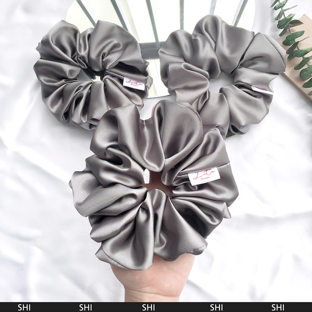 SHI - Dây chun buộc tóc Lụa Satin Scrunchies Handmade I Dark Silver