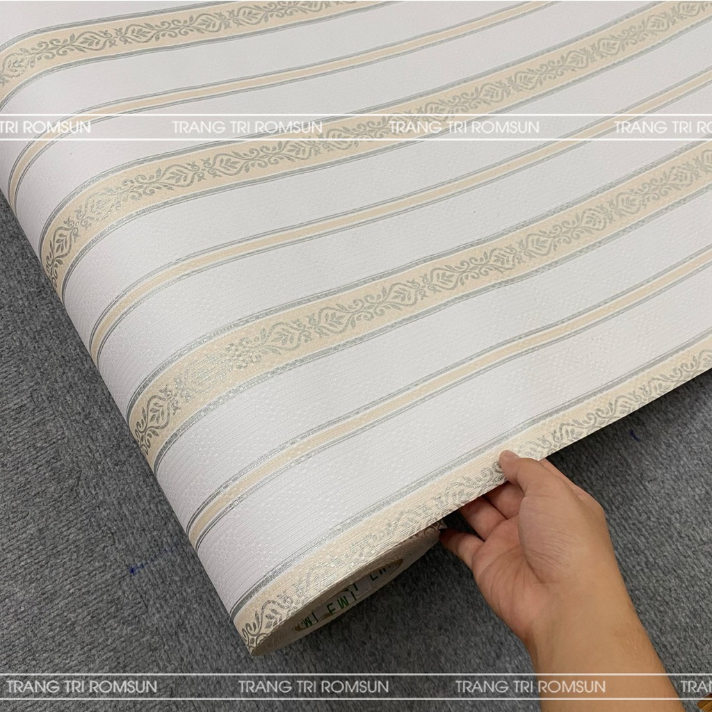 Giấy dán tường phòng ngủ vintage kẻ sọc chống nước, Decal trang trí tường quán cafe đẹp vàng trắng | BigBuy360 - bigbuy360.vn
