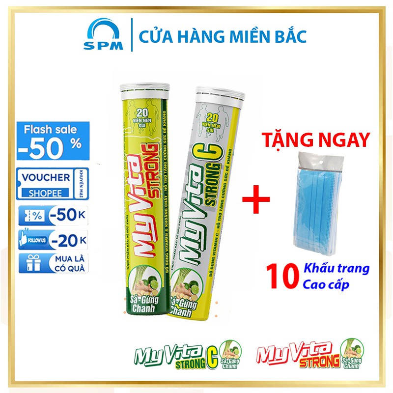 Combo TĂNG SỨC ĐỀ KHÁNG 1 tuýp viên C sủi Vitamin Myvita Strong & 1 tuýp viên sủi Myvita Strong C ( 