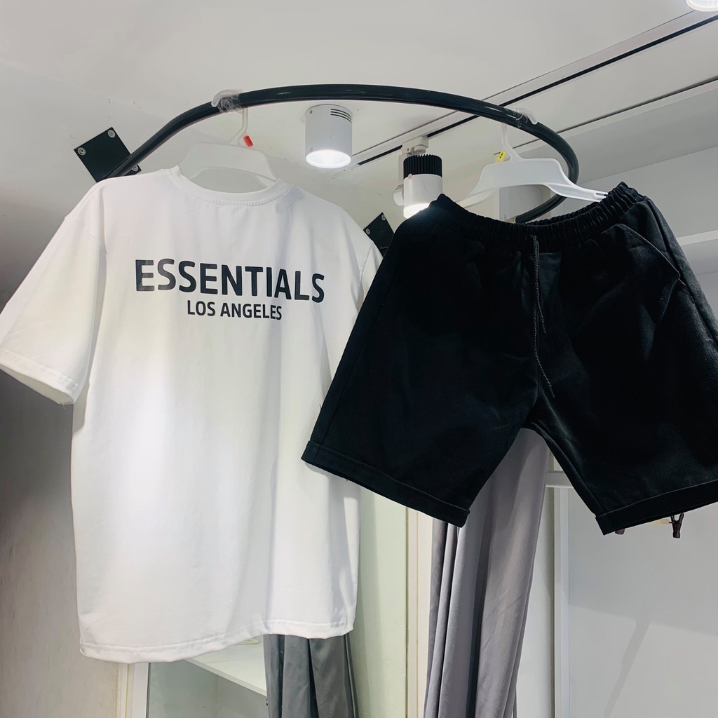 Bộ thể thao nam nữ mùa hè mặc đi chơi bộ vải cotton kèm quần short đủ size thoáng mát - Bộ essentials nam nữ