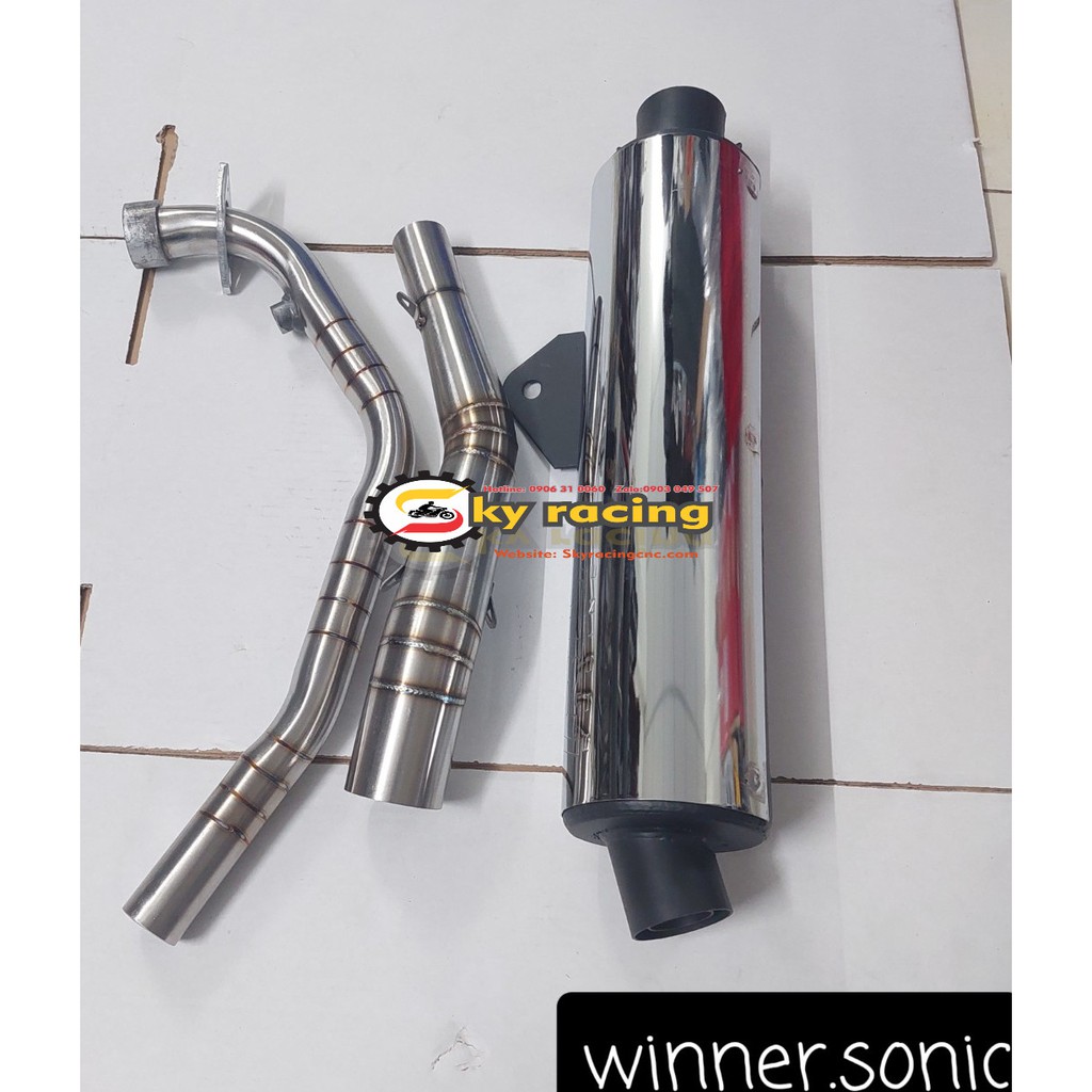 Combo cổ pô 2 khúc inox 304 vảy cá kèm lon pô CBR gắn cho xe Winner, Winner X, Sonic (khúc đá thấp)