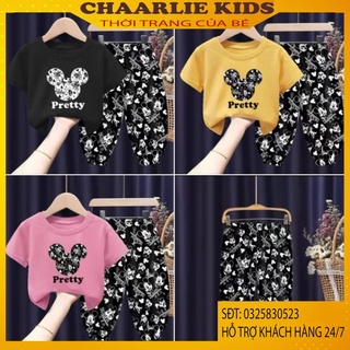 Bộ Quần Áo Mickey Cộc Tay, Quần Dài Mùa Hè Chất Vải Thun Cho Bé Trai Và Bé Gái Từ 11kg Đến 35kg Chaarlie Kids