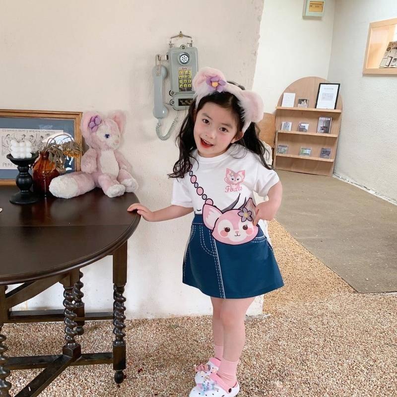 Đầm cotton mỏng họa tiết hoạt hình giả 2 mảnh phong cách Hàn Quốc Phương Tây thời trang mùa hè cho bé gái