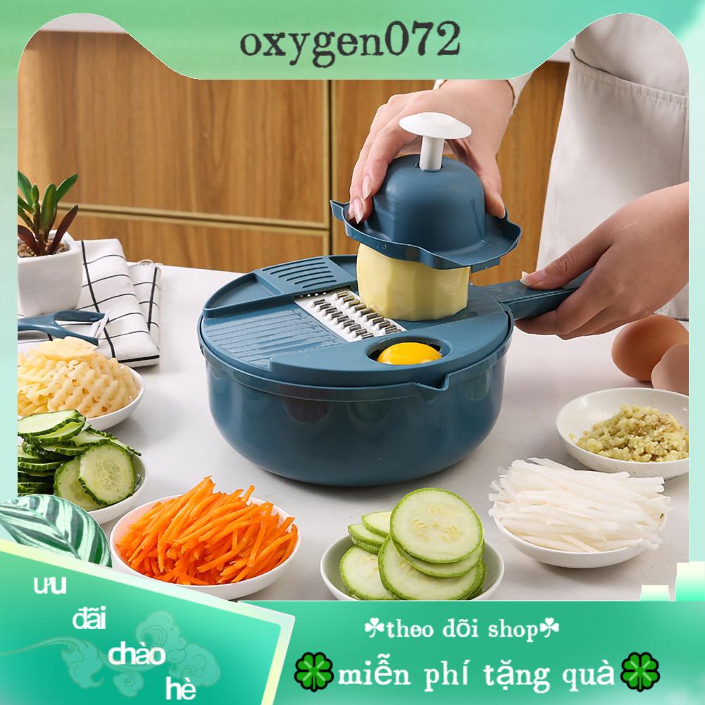 RỔ BÀO RAU CỦ ĐA NĂNG Máy cắt rau củ đa năng 12 trong 1 Dụng cụ gia dụng xay cải cho nhà bếp Oxygen072