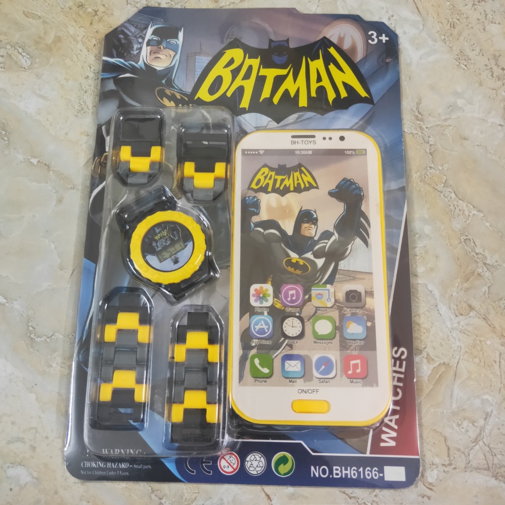 Bộ đồ chơi Điện thoại chạy pin có chuông kèm Đồng hồ Siêu nhân anh hùng BatMan hoặc SpiderMan